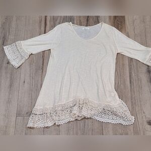 #1430 Indigo soul ivory lightweight crochet lace tunic sz XL